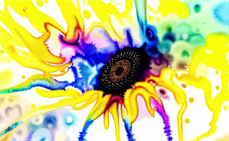 Vector watercolor sunflower on abstract watercolor background, summer wallpaper, beauty fantasy landscape.のイラスト素材