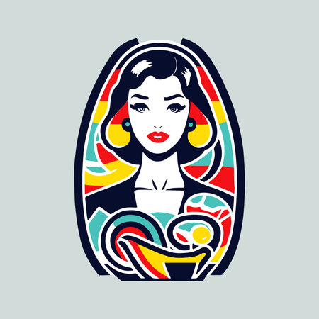 Colorful portrait logo in retro style, glamour lady, fun and artistic modern designのイラスト素材