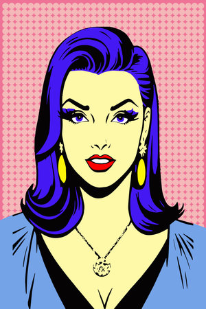 Woman with blue hair and make up, glamour lady in pop art style, fun and artistic modern designのイラスト素材