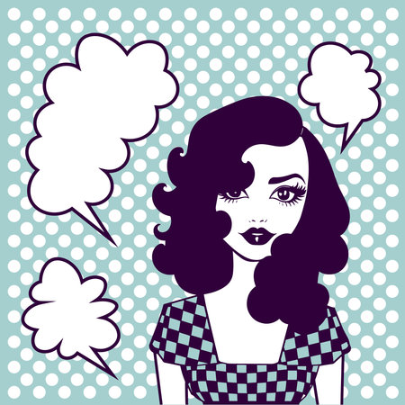 Woman with vintage hair, glamour lady in pop art style, cartoon comic character, fun and artistic modern designのイラスト素材
