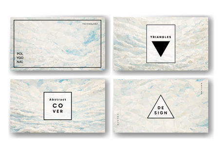 Vector low poly abstract white clouds backgrounds, horizontal 16x9 presentation covers, trendy collections , geometric, cyber polygonal and multicolor beautiful presentation, set of  triangle style postersのイラスト素材