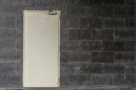 Automatic swing door only open from inside for emergency exit use onlyの写真素材
