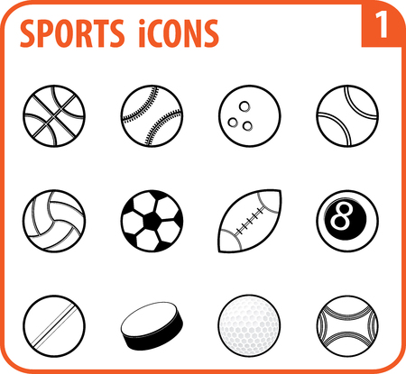 Basic vector icon set theme sports ball are as follows : Basketball, Baseball, Bowling, tennis, volleyball, football,  rugby, snooker, cricket, ice-hockey, golf and petanque.のイラスト素材