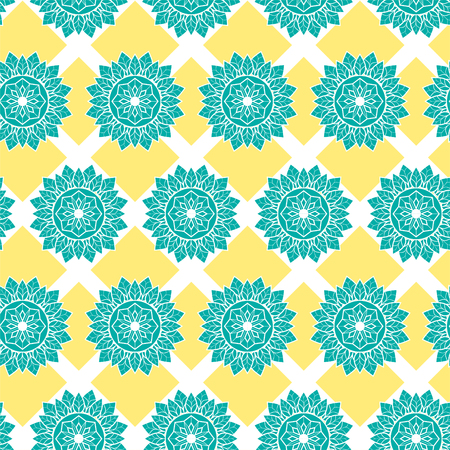 Mandala green flower and white mesh, Seamless pattern, Brick repeat, background vector eps10.のイラスト素材