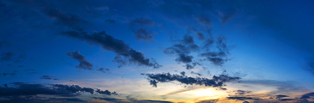 Panorama morning sky with sunrise and cumulus cloudの写真素材