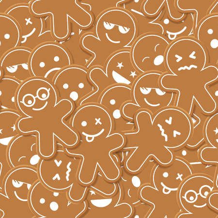 Ginger bread cookie emotion christmas seamless pattern vector