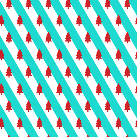 Seamless pattern small red christmas tree on white and blue diagonal line background vector EPS 10.のイラスト素材