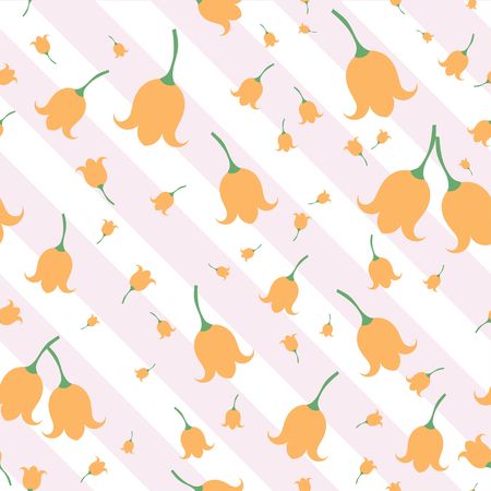 Flower layered pattern seamless vector floral motifs ramdom repeat white and pink diagonal stripes and yellow bloomのイラスト素材