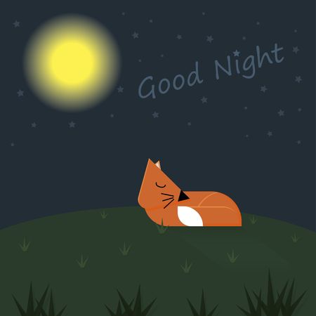 Goodnight card sleeping red fox under the moon shine and starのイラスト素材