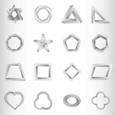 Impossible illusion geometric shape set monochrome colorのイラスト素材