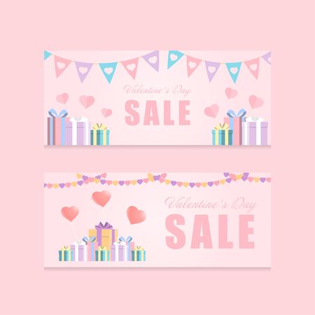Love festival and gift box Valentine's day theme pink color tone promotion banner sale clearance vector backgroundのイラスト素材