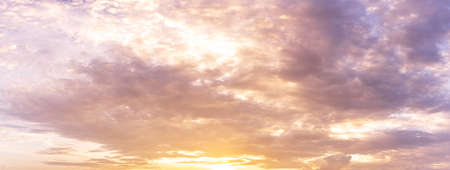 Panorama overcast morning colorful sunrise sky backgroundの写真素材