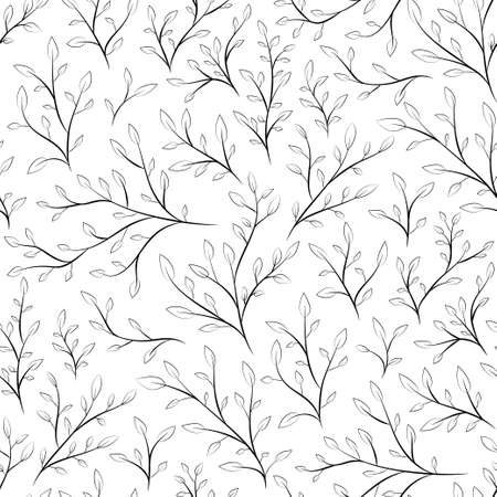 branchs line art black and white seamless pattern nature backgroundのイラスト素材