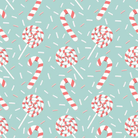 Candy cane and sweet lollipop seamless pattern, Christmas candy backgroundのイラスト素材