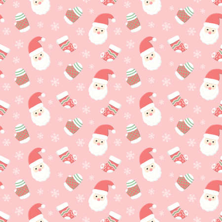 Santa claus and glove with sock, Christmas seamless pattern, Seasonal holiday backgroundのイラスト素材