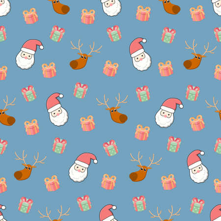 Santa Claus and reindeer and gift box seamless pattern, Christmas backgroundのイラスト素材