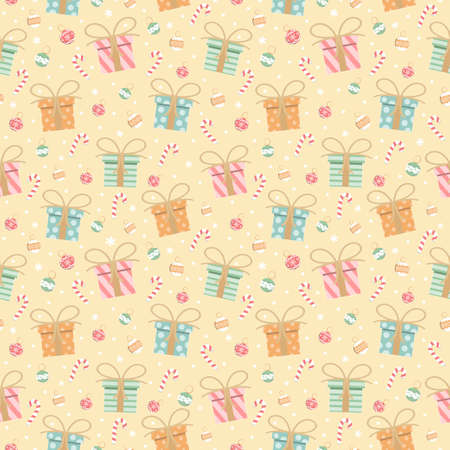 Gift box and christmas ornament seamless pattern, holiday backgroundのイラスト素材