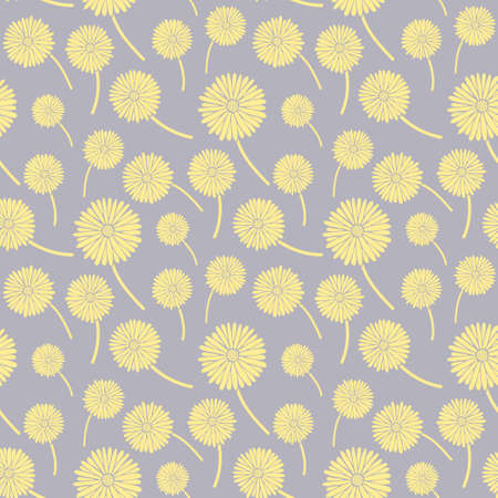 Small gray flower and leaves on yellow background seamless floral pattern