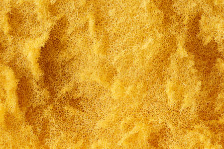 Close up old used yellow sponge texture background, abstract surface wallpaperの写真素材