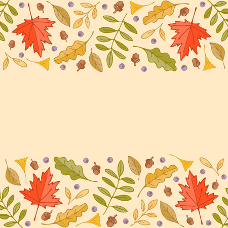 Colorful autumn leaves and berries border backgroundのイラスト素材