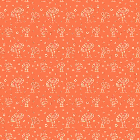 Mushrooms and spore seamless vegetable pattern monochrome backgroundのイラスト素材