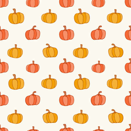 Pumpkins seamless half drop repeat pattern, vegetable backgroundのイラスト素材