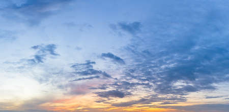 Twilight sky in the morning before sunrise with clouds, panoramic view cloudscape background image.