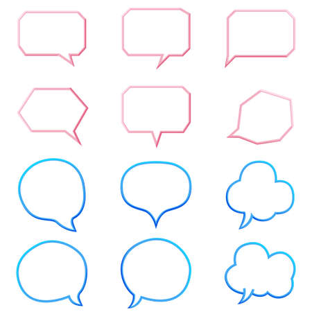 blank pink and blue speech balloon set with different hand drawn and geometric shapeのイラスト素材