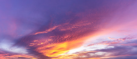 Panorama background of colorful sky and clouds. during twilight timeの写真素材
