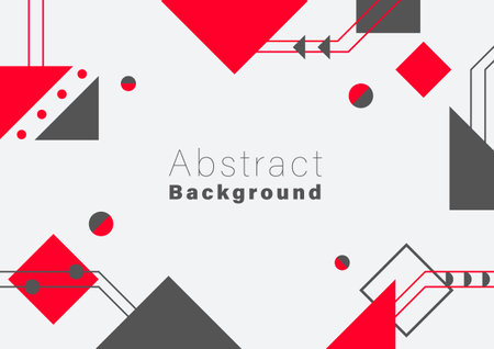abstract geometric background, red and black color geometric shape elements on grey background, vector illusttration minimal theme template for backdrop, social media, web sites, banner.のイラスト素材
