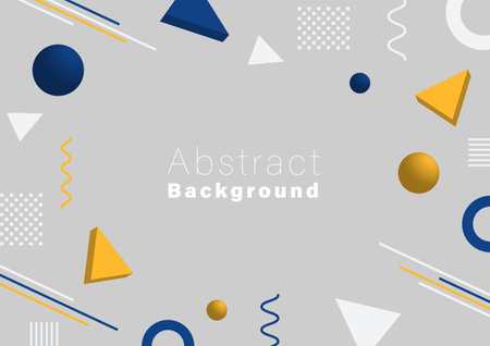 abstract geometric background, blue and yellow color 3d geometric shape elements on grey background, vector illusttration minimal theme template for backdrop, social media, web sites, banner.のイラスト素材