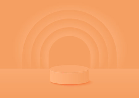 cylinder podium in the room with multilayers scene on the background, orange color, vector geometric platform illustration for product display presentation, promotion banner.のイラスト素材