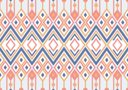Ethnic abstract samless pattern, geometric diamond shape background, red, yellow and blue pastel colors, design templates for wallpaper, clothing, carpet, wrapping, fabric, textileのイラスト素材