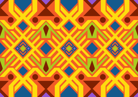 abstract tribal samless pattern, geometric shape background, yellow, orange and blue pastel colors, design templates for wallpaper, clothing, carpet, wrapping, fabric, textileのイラスト素材