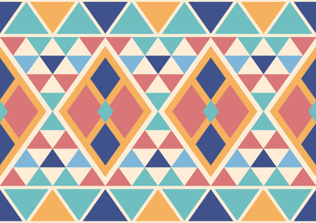Ethnic abstract samless pattern, geometric diamond shape background, green, yellow and blue pastel colors, design templates for wallpaper, clothing, carpet, wrapping, fabric, textileのイラスト素材