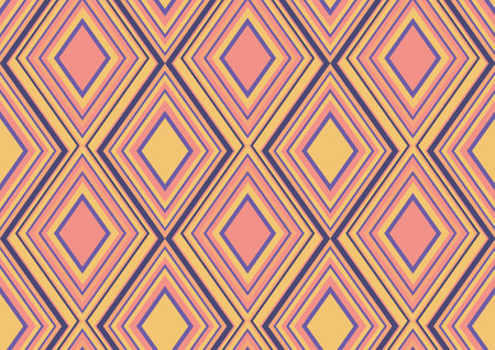 abstract samless pattern, geometric diamond shape background, red, yellow and blue pastel colors, design templates for wallpaper, clothing, carpet, wrapping, fabric, textileのイラスト素材