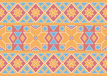 ethnic abstract samless pattern, geometric shape background, red, yellow and blue pastel colors, design templates for wallpaper, clothing, carpet, wrapping, fabric, textileのイラスト素材