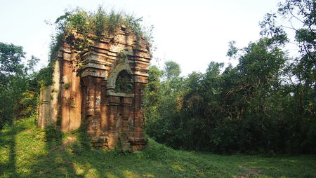 Cham tower is covered with grass, Vietnamの写真素材