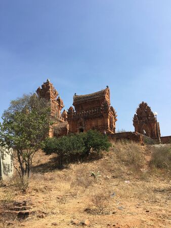 A landscape view of Cham tower in Phan Rang, Vietnamの写真素材