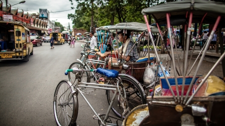 CHIANG MAI, THAILAND - JUNE 18  Rickshaw  Tricycle - Sam Law  unidentified driver sits and waits for...