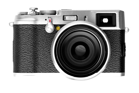 Digital vintage retro camera SLR on isolated white background.の写真素材