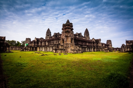 Red Dawn Sunrise at Angkor Wat from the back wallの写真素材