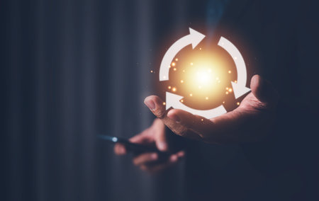 hand holding circular economy icons concept of eternity There is no end and there is no limit.の写真素材
