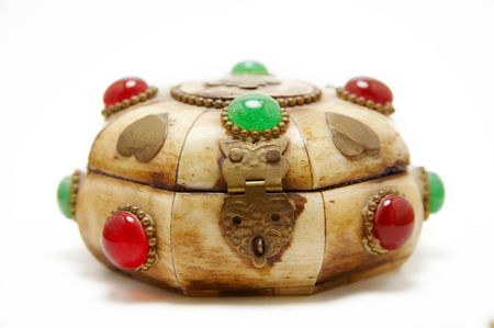 wooden gift box, isolated on white background.の写真素材