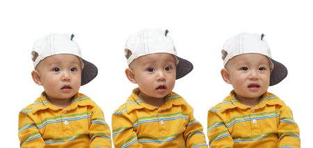 Cute baby, different face expression, isolated on white.の写真素材