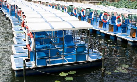 rows of moored boatsの写真素材