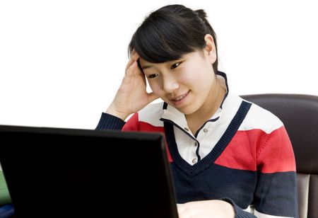 girl student using laptopの写真素材