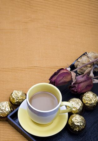 Coffee with chocolate, leave copy space.の写真素材