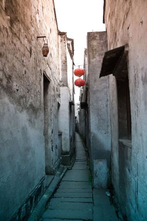 Narrow alley in China ancient townの写真素材