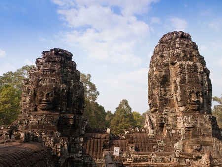 Giant buddha face at Bayon Temple, Cambodia. Bayon was built in the 13th century as the state temple of king Jayavarman VII.の写真素材